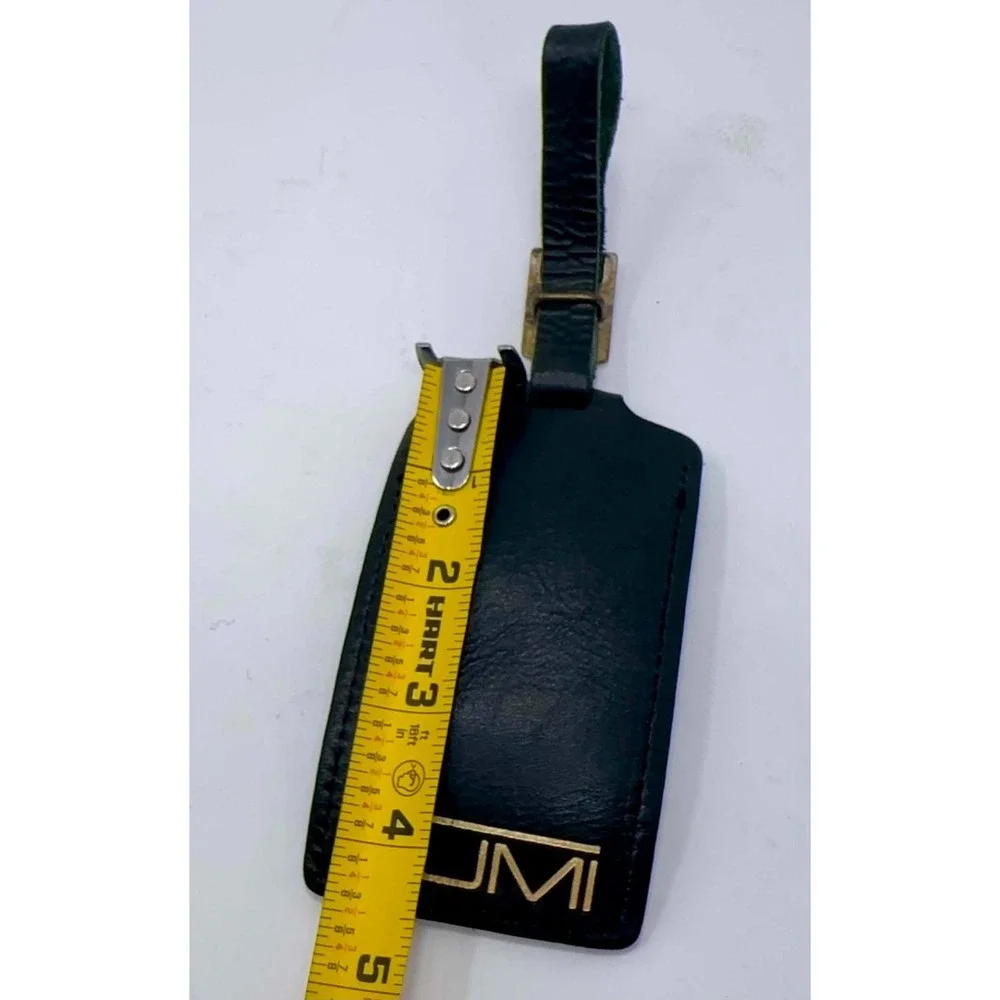 RARE Tumi Leather Luggage Name ID Tag Hunter Green Gold  Discontinued Color